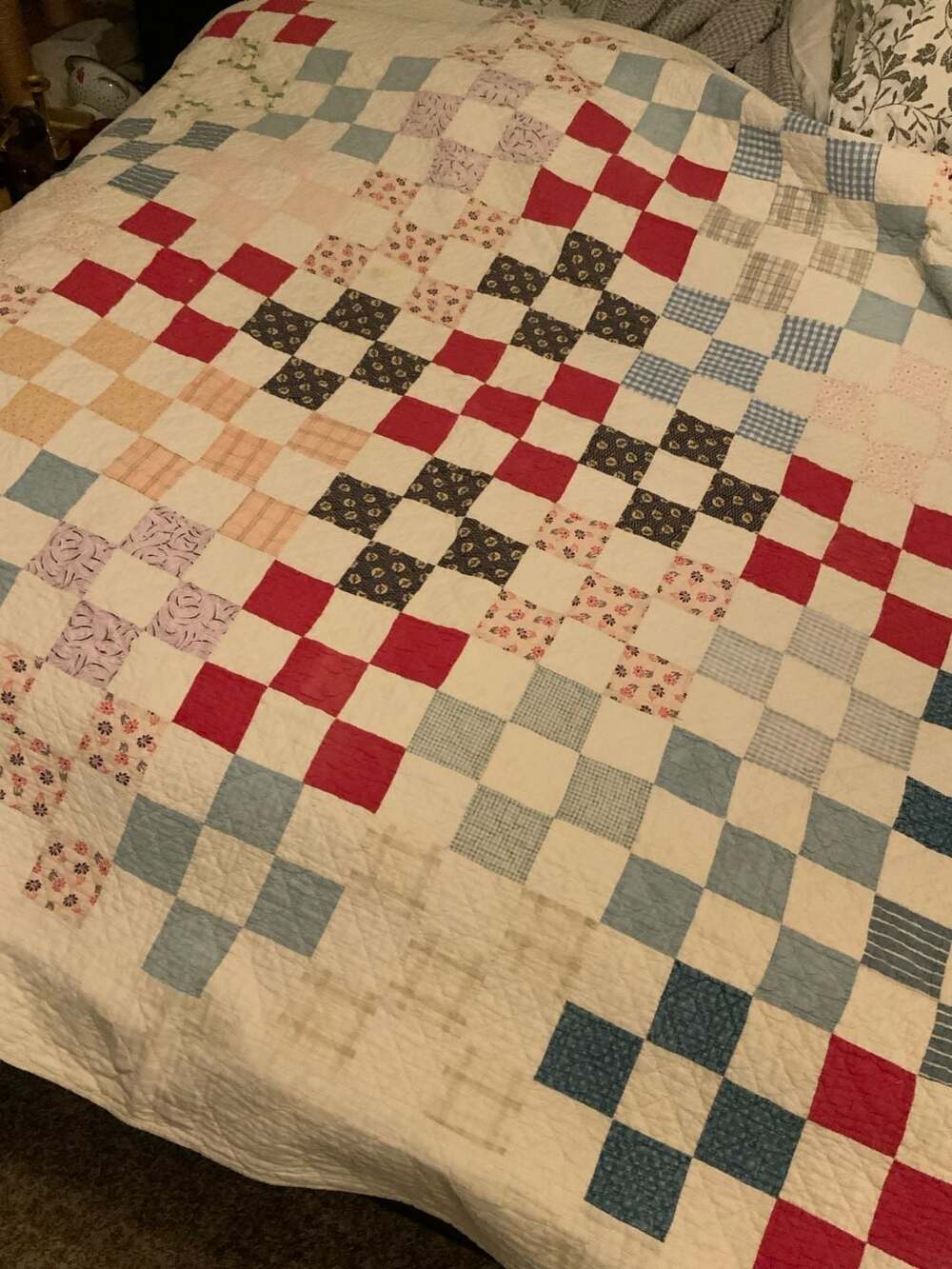 Vintage Handmade Patchwork Quilt Nine Patch Cotton Bedding